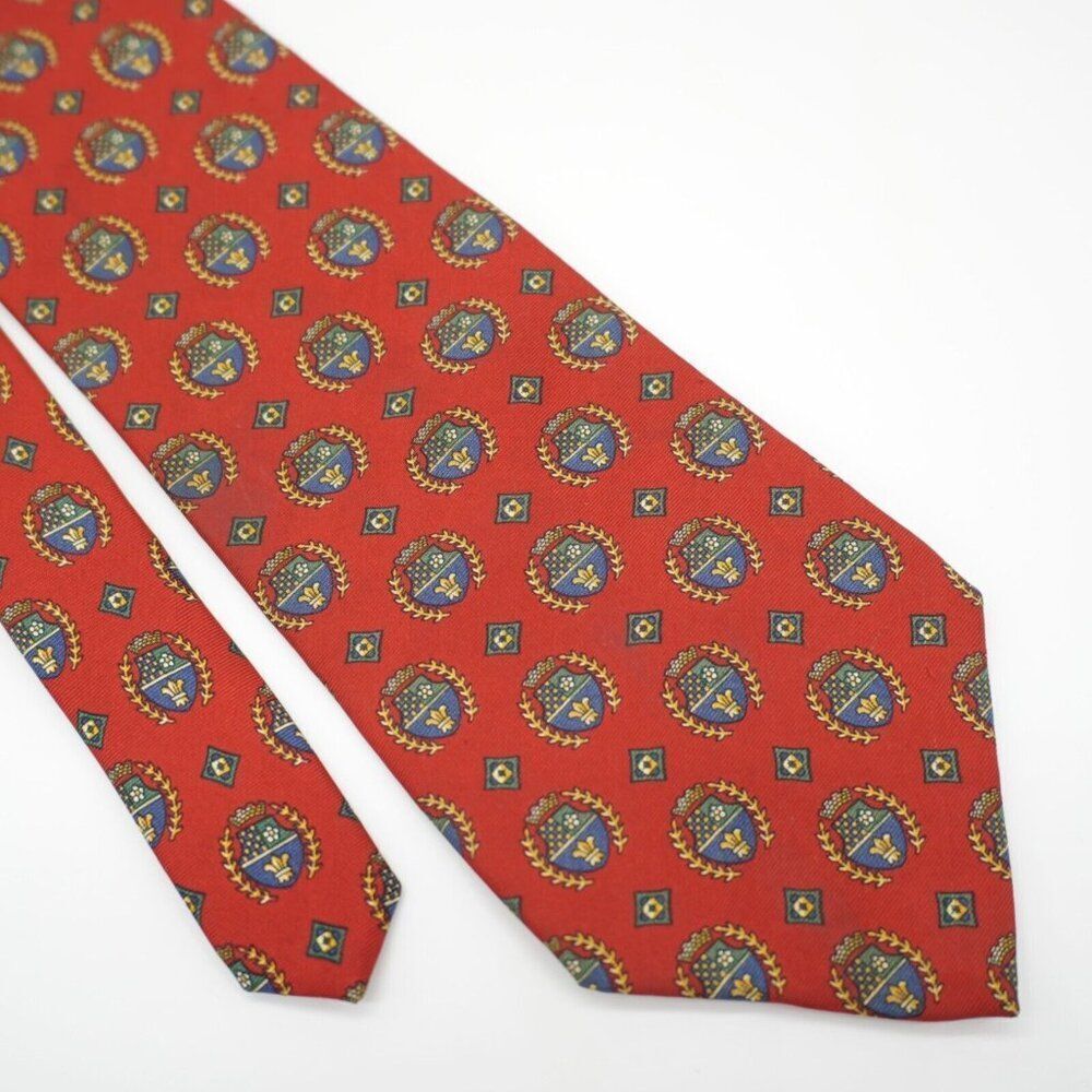 Vintage Tommy Hilfiger Red‎ Crest Print Italian Silk Tie Wide